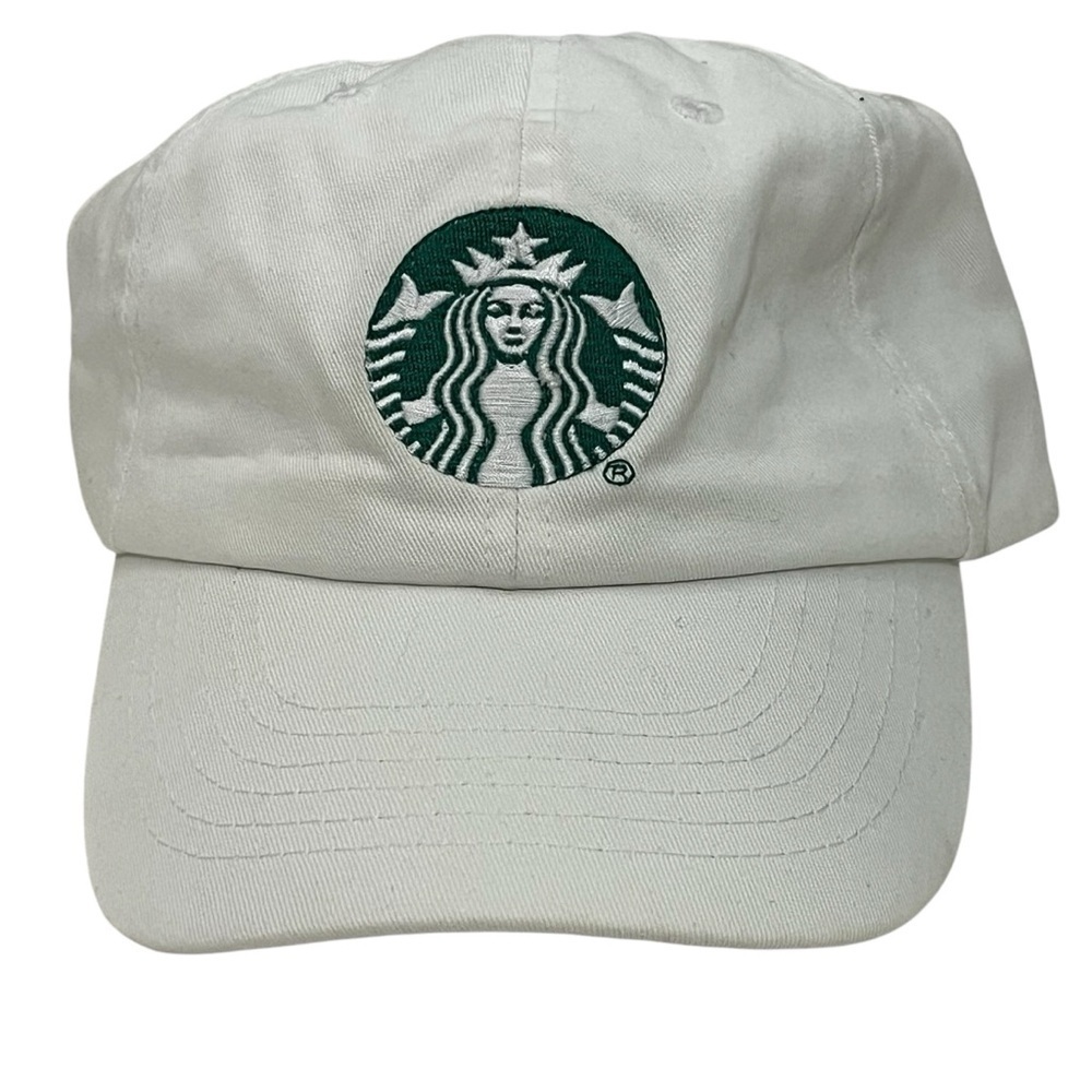 Apollo for Starbucks Adjustable White Cotton Cap with Green Logo